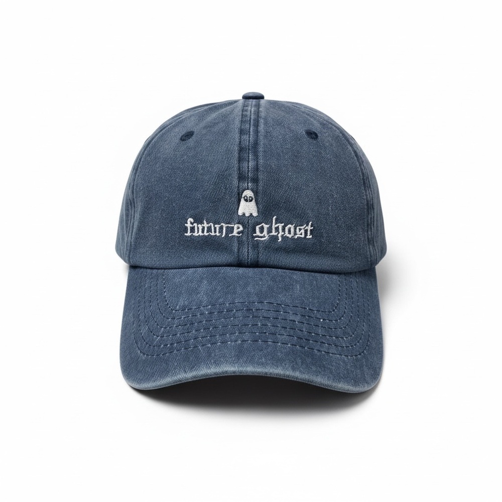 FUTURE GHOST Retro Blue Denim Cap Hat Women’s Adjustable Streetwear